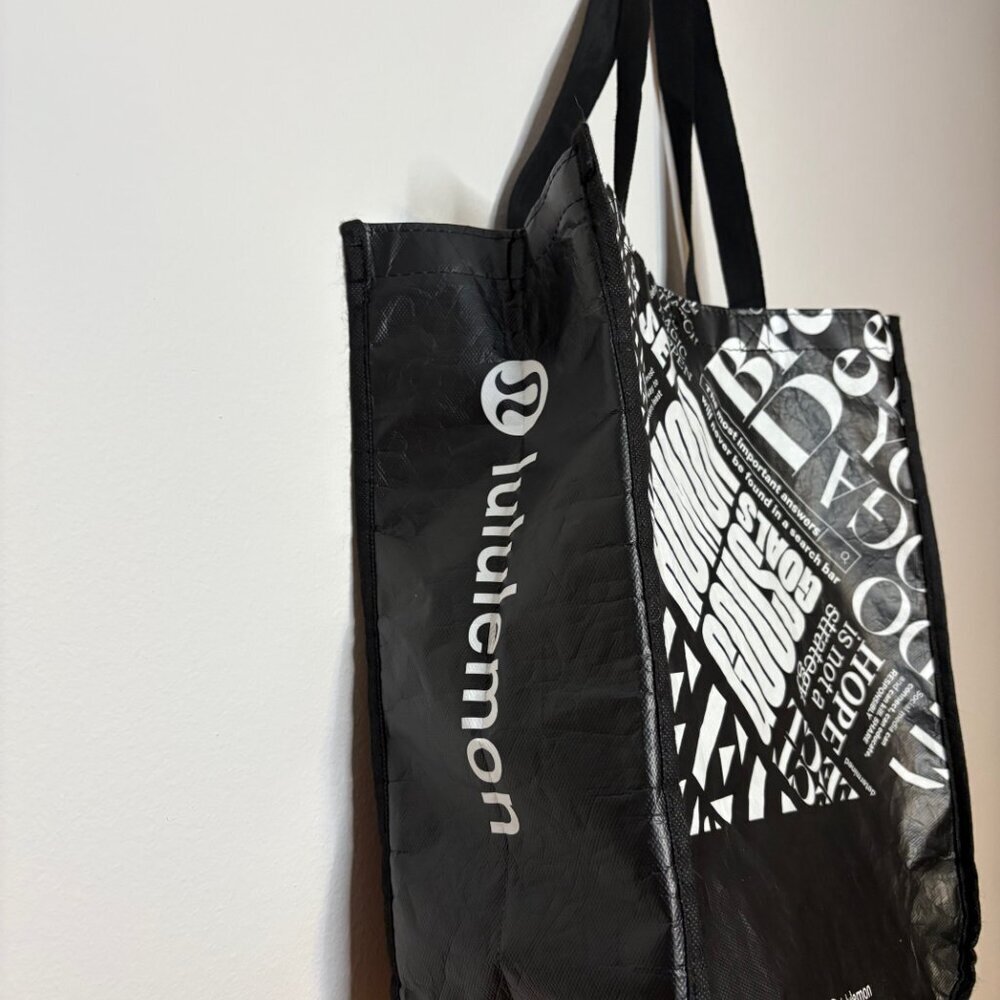 Lululemon Yoga Large Reusable Shopping Gift Bag Tote Black and White - Picture 4 of 6